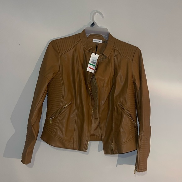 NWT Calvin Klein Cropped Brown Jacket Size L - Picture 1 of 9